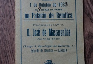 Cartão tourada Grandioso e Atraente Festival 1932 no Palácio de Benfica - D. José de Mascarenhas