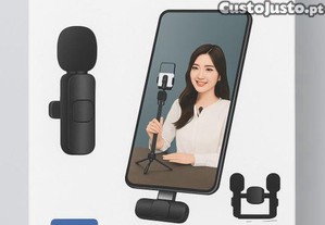 Microfone de Lapela Sem Fio K9   USB-C ou Lightning   Ideal para Lives, Entrevistas e Vlogs