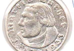 Alemanha (3º Reich) - 2 Reichsmark 1933 J - mbc+/bela prata - Lutero