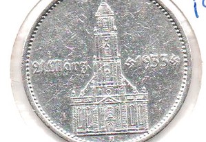 Alemanha (3º Reich) - 5 Reichsmark 1934 A - bela prata - Igreja com data 