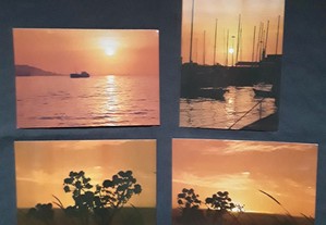 Conjunto de 8 bilhetes postais com Pôr do Sol, anos 80