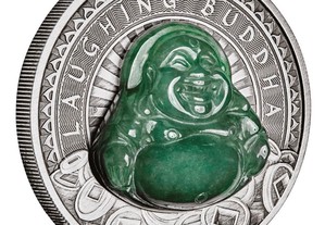 muito raro Tuvalu - 1 dólar 2019 - Buda sorridente - figura de jade - proof prata 1 onça