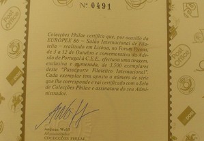 Livro . Passaporte Filatélico Internacional - 1986