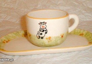Chávena com travessa cerâmica vaca 29cm-travessa