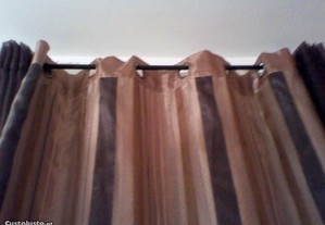 1 cortinado duplo argolas listado castanho