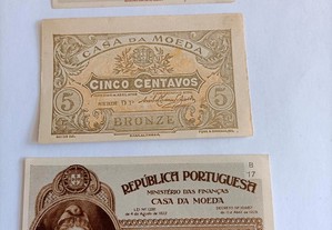 Notas Cédulas 5, 10 e 20 Centavos 1917-25