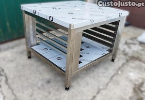 Bancada inox para forno c/ calhas para colocao at 5 tabuleiros GN 1/1 e 60x40cm (900x800x650mm)