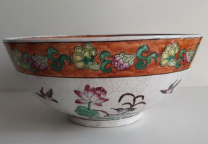 Retro Vintage Antiga Grande Taça Porcelana Oriental Chinesa Beija Flores