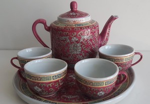 Retro Vintage Antigo 6 Peças Serviço Chá Loiça Porcelana Chinesa Rosa