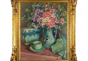 Pintura flores peônia Augustin Ferrando século XX