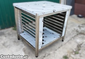 Bancada inox para forno c/ calhas para colocao at 8 tabuleiros GN 1/1 e 60x40cm (900x800x850mm)