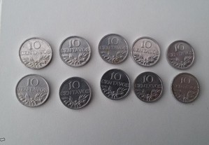 Moedas 10 centavos 1971,1972,1974,1975,1976 e1977