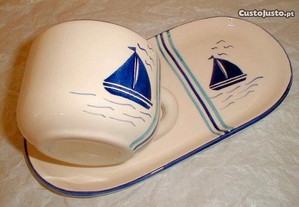 Chávena com travessa cerâmica barco 29cm-travessa