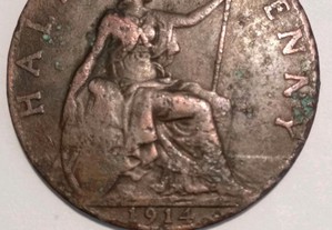 Moeda de meio Penny 1914 Inglaterra