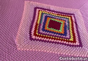 Manta Crochê Rosa - Nova