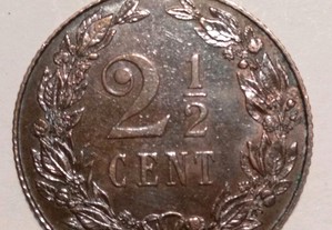 Moeda de 2 Cêntimos e meio 1906 Holanda