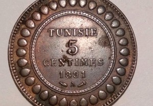 Moeda de 5 Cêntimos 1891 da Tunísia