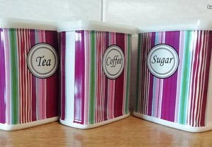 Caixas ou frascos de cozinha em porcelana Tea-Coffe-Sugar