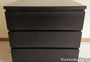 Cómoda Ikea MALM - 3 gavetas pret-cast c/ vidro escurecido - Em bom estado