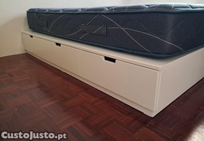 NORDLI Estrutura cama c/arrumação, branco + Colchão MOLAFLEX