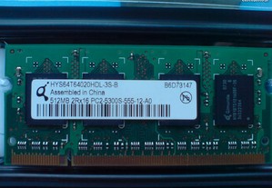 2X512Mb Memórias Sodimm DDR2 PC5300MHz 667MHz p/po