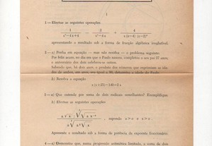 Enunciado de exame - Matemática (1966)