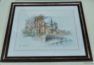 2 Quadros Desenho a Lápis Paris Notre Dame Arco do Triunfo