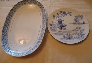 Travessa de porcelana Quinta nova -Vista Alegre - e prato chinês pintado á mão