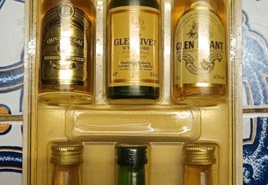 6 garrafas de whisky 5cl Queen Anne, Glenlivet, Chivas Regal
