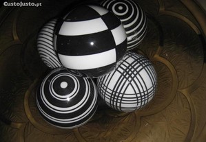Vintage 5 bolas vidro pretas e brancas