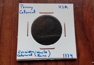 Moeda Penny Colonial 1774 USA - Muito Rara