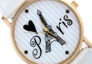 Relógio Paris Dourado e Branco - Novo e selado