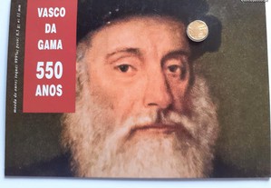 Moeda em ouro, comemorativa dos 550 anos de Vasco da Gama.