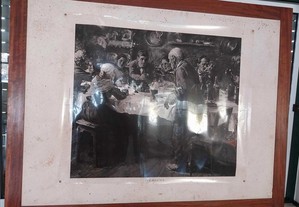 Quadro com Antigo Fotolito de Pintura Célebre de Carlos Reis "Brinde aos Noivos"