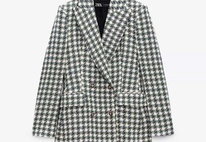 Blazer comprido em tweed xadrez da Zara novo