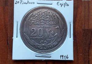Moeda 20 Piastras Egipto 1916
