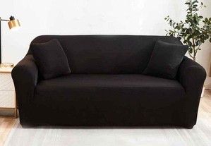 Capas de sofá ajustáveis, tecido extensível, preto