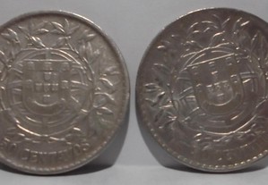 2 moedas portuguesas de prata de 50 centavos