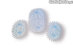 Conjunto (03) Centros Mesa Bordados � M�o   Flor Azul Renda Croch�