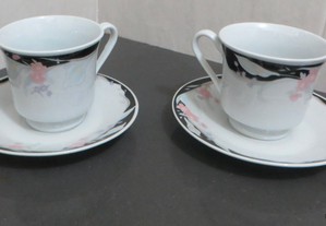 Chávenas com pires, Fina porcelana chinesa, certificadas, antigas, mas como novas - 2 conjuntos