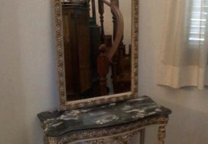 Espelho em madeira de castanho maciço lacado