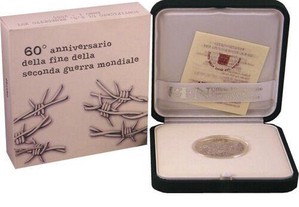 Vaticano 5 Euro 2005 prata proof 60º aniversário do fim da 2ª guerra mundial