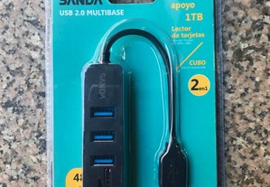 Hub USB 2.0 e leitor de cartões de memória -2 em 1