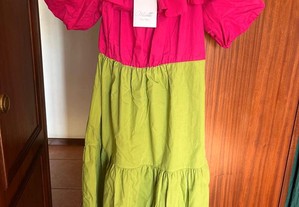 vestido shein tamanho 38 rosa e verde