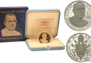 vaticano 5 euro prata proof centenario della nascita di papa giovanni paulo l