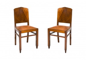 Cadeiras nogueira couro Art Deco século XX