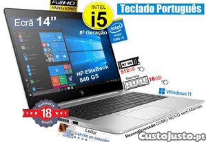Portátil HP EliteBook 840 G5 i5-8350 16GB SSD 512GB Ecrã 14p IPS FHD Teclado PT