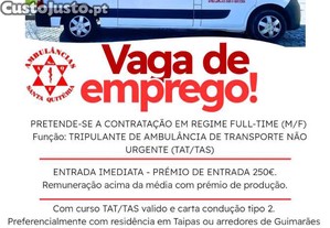 TRIPULANTE de Ambulância de Transporte - Guimarães / Braga / Porto / Gaia (m/f)