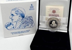 vaticano 5 euro proof bimetalica -100º aniversario da morte de bento xv