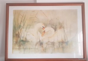 Serigrafia de Jan Koistra " Os Cisnes" Moldura incluida.